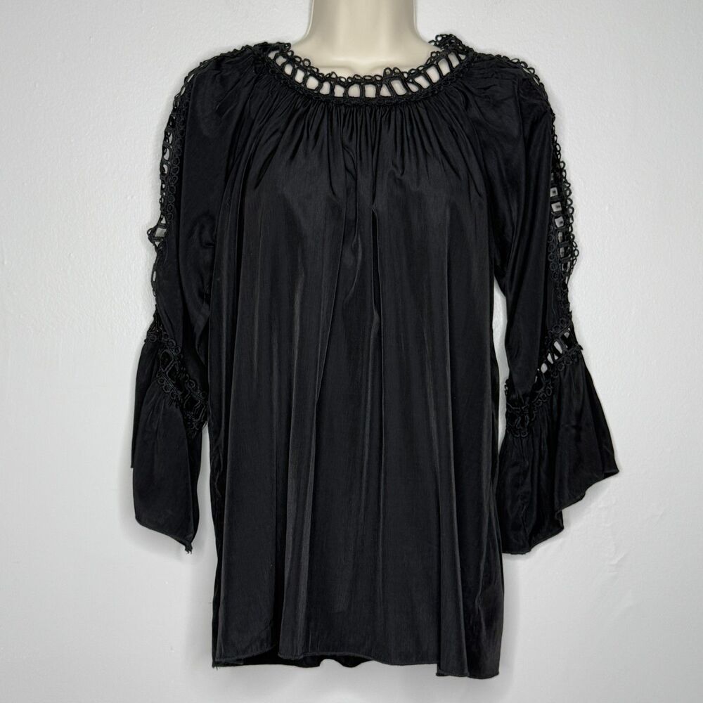 Liam & Co. Womens Blouse Medium Black Dark Romantic Lace Eyelet‎ Goth Feminine